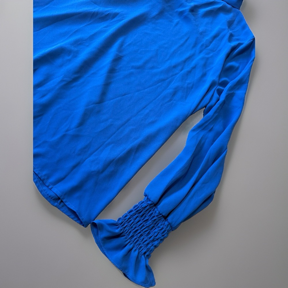 NWT New York & Company XXL Royal Blue Tie Neck Blouse Long Sleeve Women's Top - Picture 6 of 9